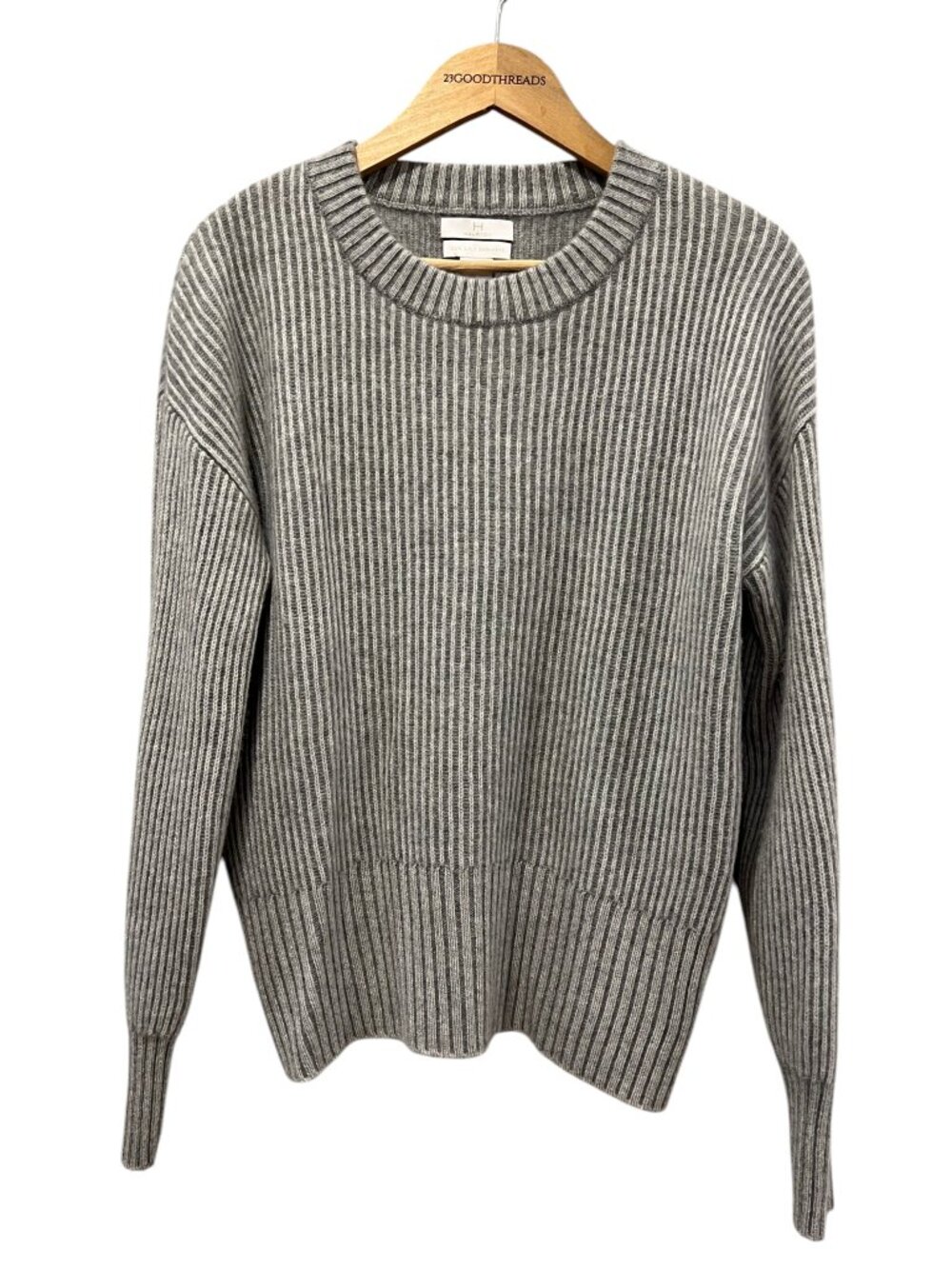 Halston 2-Ply Cashmere Crew Sweater, Heathered Gray, L